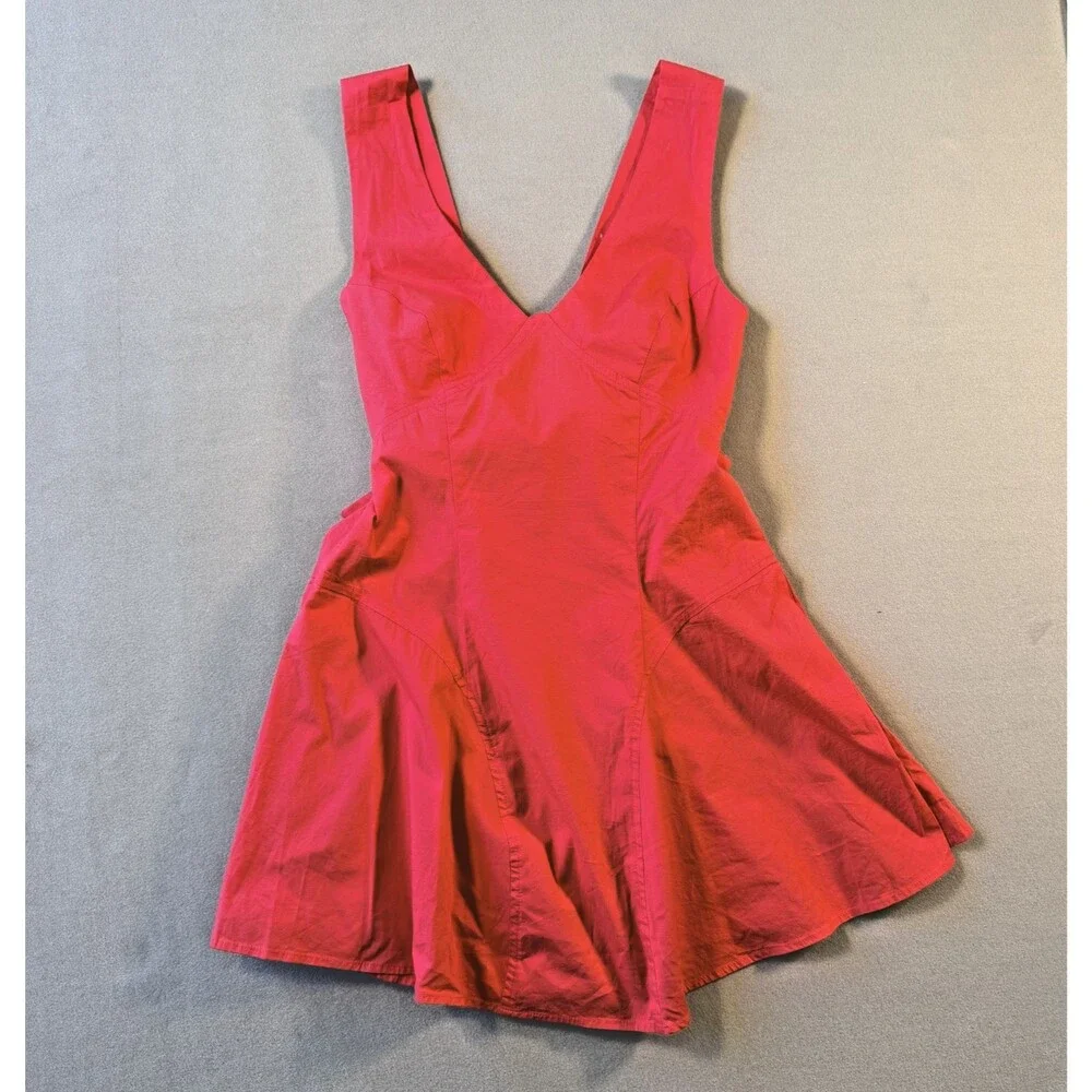 NWT FREE PEOPLE Eye Catching Mini Dress RED Back Bow XS